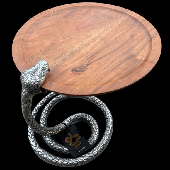 Coiled Serpent Serving Tray — Wood Platter & Sculptural Snake Base-Whimsical/New - Picture 2 of 16